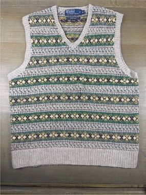 Vtg Polo Ralph Lauren 2006 Hand Knit Sweater Vest Fair Isle Lambswool Men’s Med